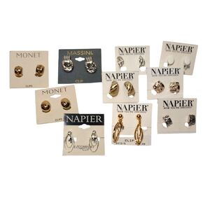 Clip Earrings Lot Of 10 Napier Monet Massini Gold & Silver Tone Fashion Earrings